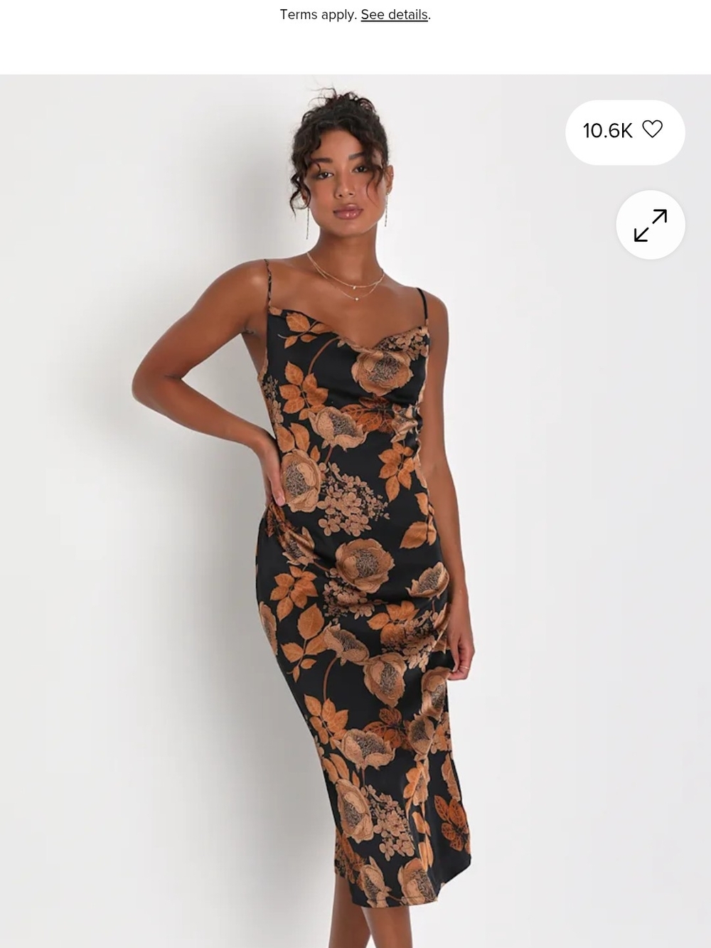 Floral Slip Cowl Neck Midi Dress in Black and Copper